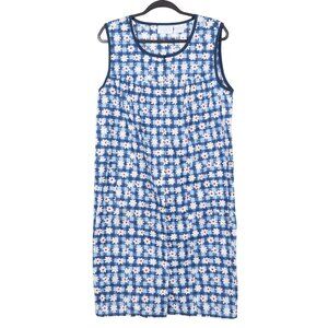 Ashley Taylor VTG House Dress XL Women Blue White Floral Checked Sleeveless Snap